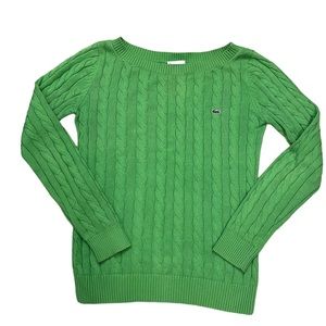 Lacoste Cable Knit Boat Neck Green Sweater Small